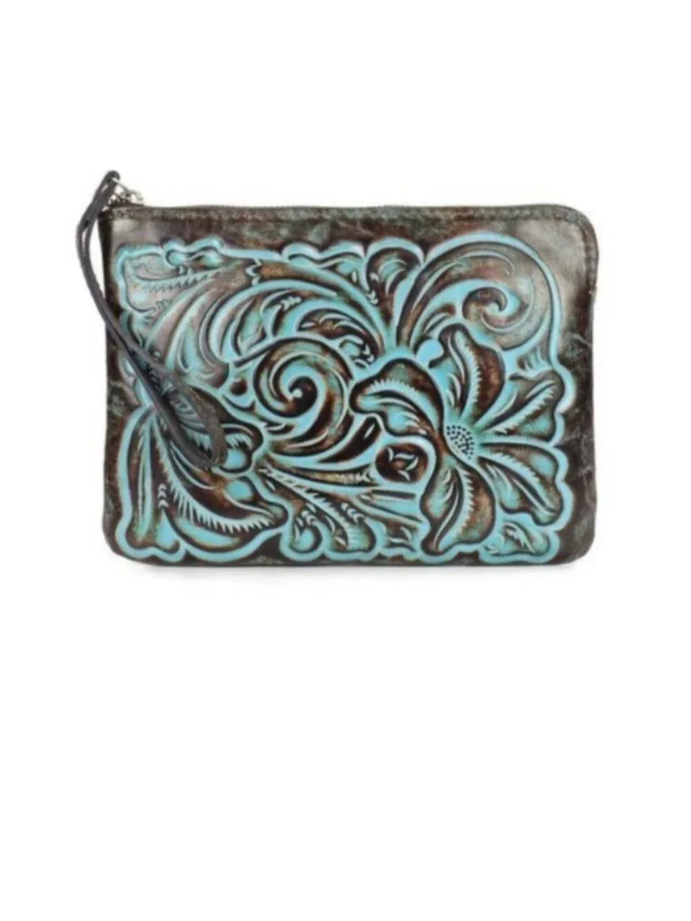 Patricia Nash P349133 Cassini Leather Tooled Turquoise Clutch Wristle…
